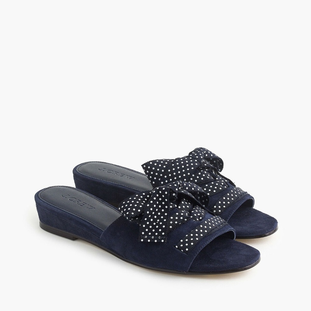 NEW J. Crew Mini-wedge Slides With Lace-up Ribbon Sandals "Navy" Size 8.5